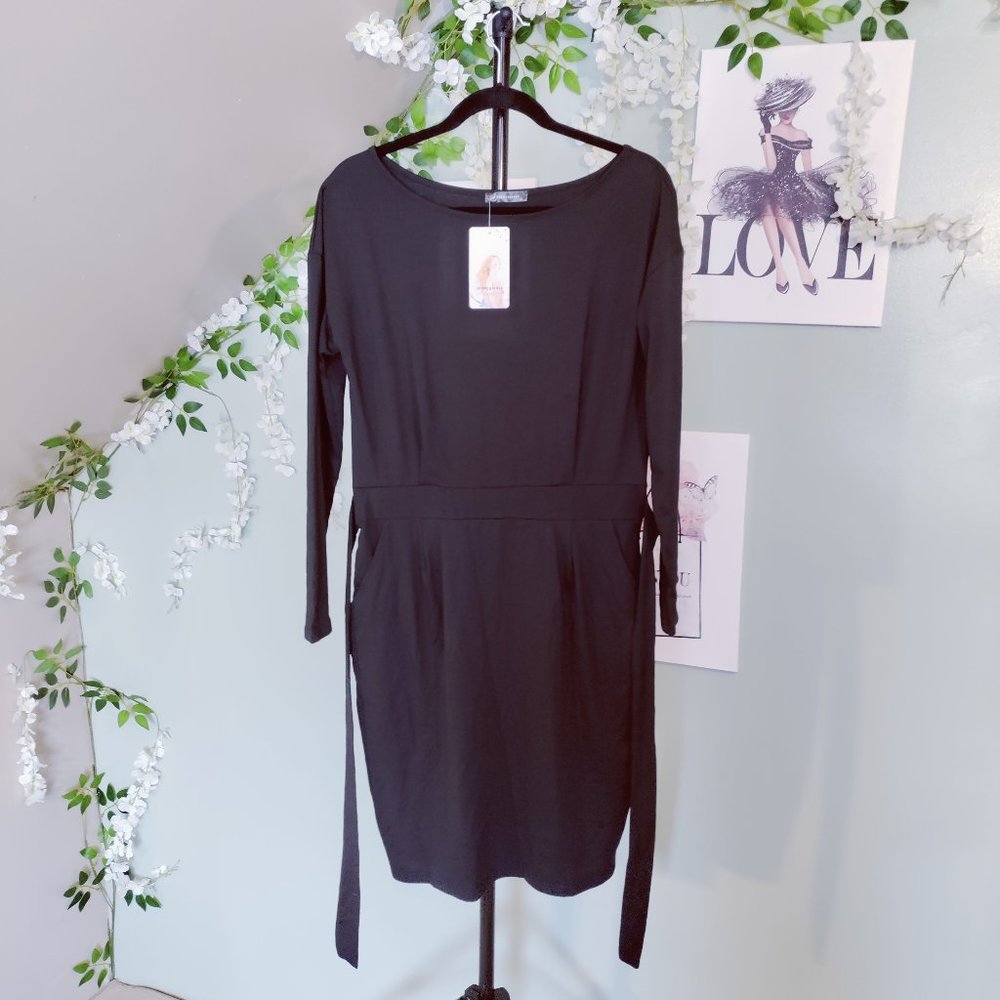 PRETTYGARDEN Fashion Long Sleeve Belted Bodycon Sheath Pencil Dress